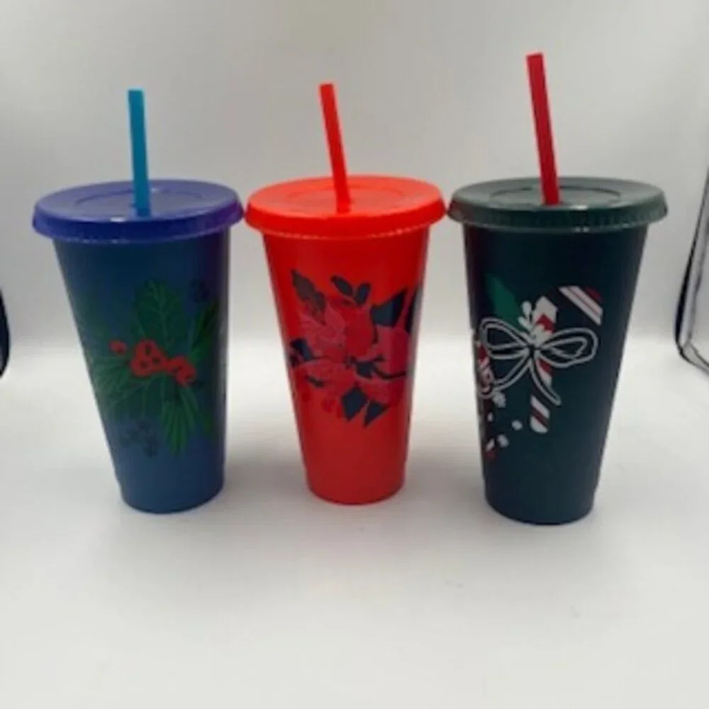 Starbucks Christmas Cold Cups Venti‎ 24 oz Holiday Tumblers With Lids And Straws